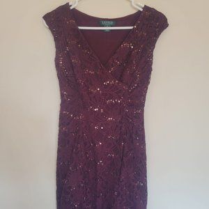 Lauren Ralph Lauren Dress - Sequin Lace Cocktail dress in Wine Burgundy